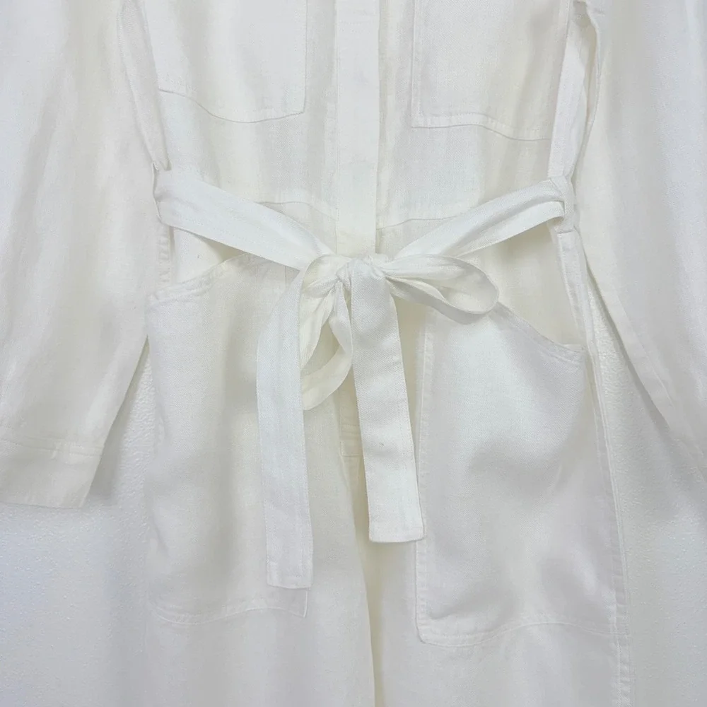 Banana Republic Utility Jumpsuit Womens S White Linen Blend Belted Wide Leg